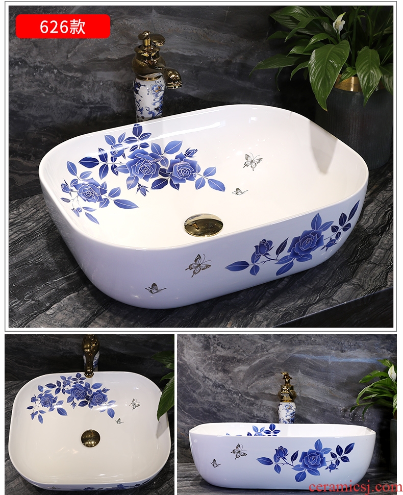 Million birds on the blue and white porcelain basin jingdezhen ceramic lavatory basin of Chinese style art basin petals round the sink