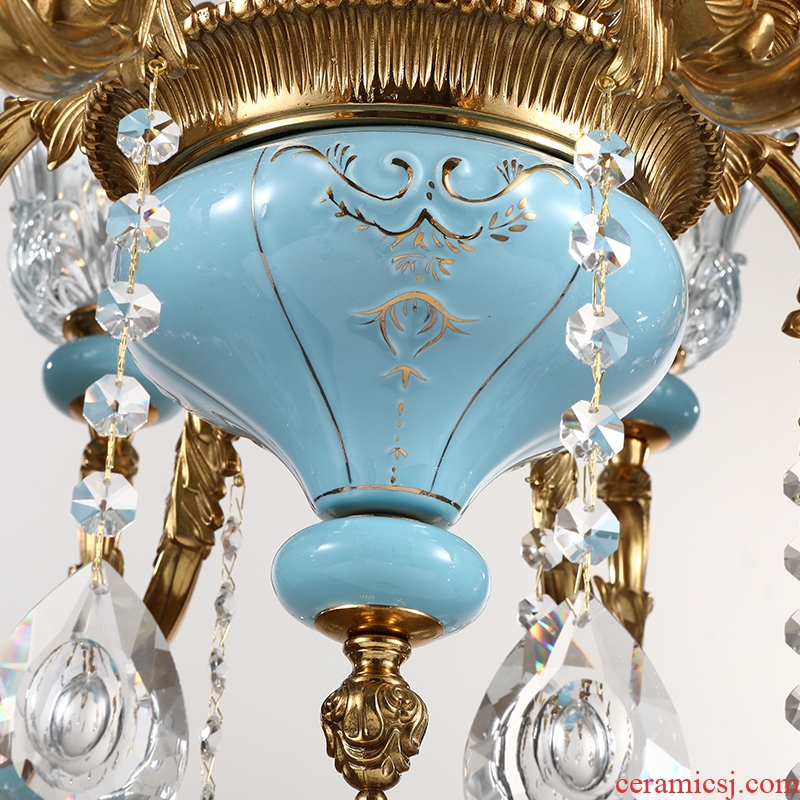 French pure copper chandelier sitting room lamps and lanterns of Europe type restoring ancient ways crystal droplight villa key-2 luxury restaurant bedroom ceramic lamp