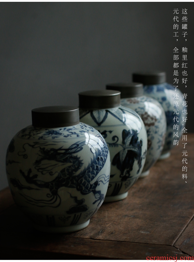 Serve tea "YunZhai hand-painted blue large tin flap ceramic handmade tea caddy seal storage POTS
