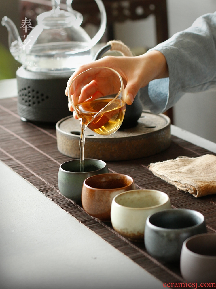 Serve tea coarse pottery teacup five ancient jun porcelain Japanese five lines of sample tea cup cup kiln kung fu suit individual cup