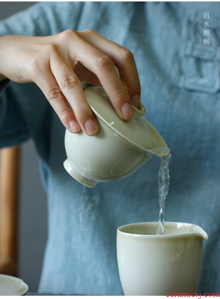 Serve tea plant ash glaze bowl is pure manual tureen kung fu tea sets ceramic dry bubble three to make tea cup