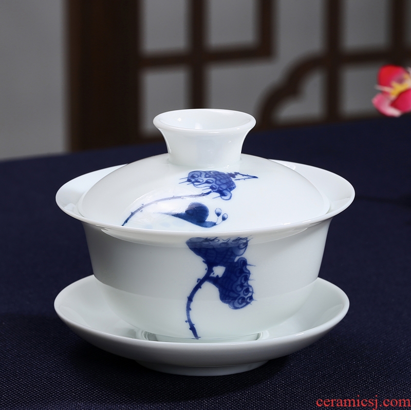 St up his hand - made tureen ceramic cups kung fu tea set home tea bowl white porcelain to bowl three tureen