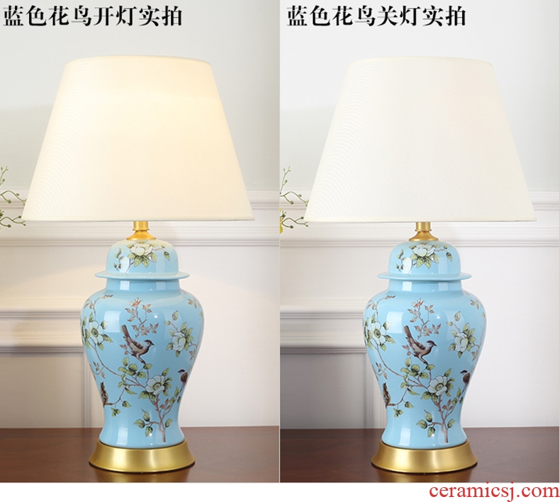 American atmospheric rural retro contracted sitting room bedroom berth lamp of jingdezhen hand-painted ceramic flower decoration