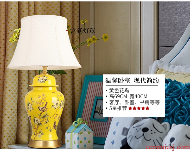 American atmospheric rural retro contracted sitting room bedroom berth lamp of jingdezhen hand-painted ceramic flower decoration