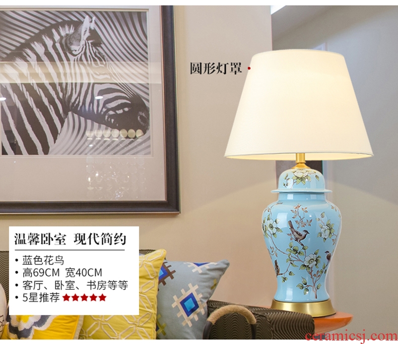 American atmospheric rural retro contracted sitting room bedroom berth lamp of jingdezhen hand-painted ceramic flower decoration