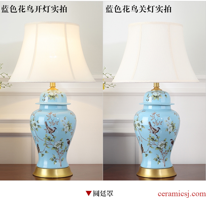 American atmospheric rural retro contracted sitting room bedroom berth lamp of jingdezhen hand-painted ceramic flower decoration