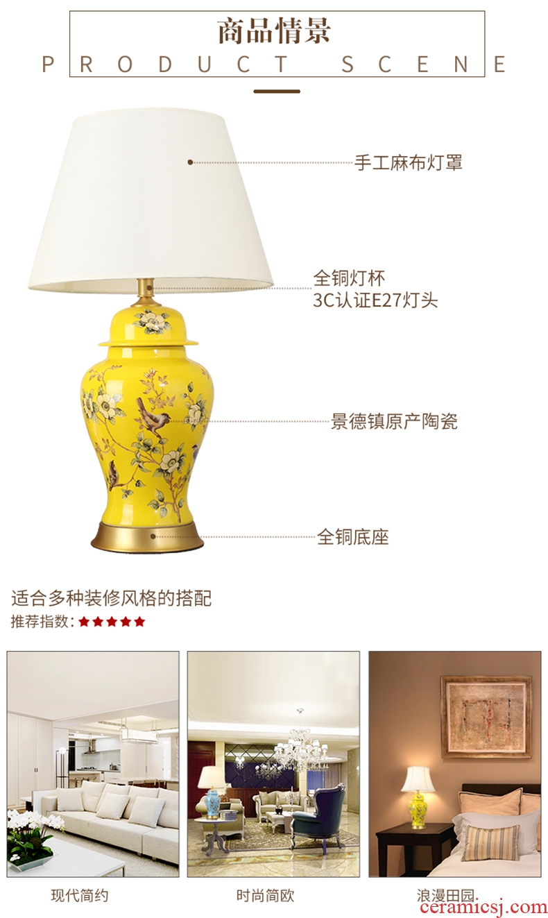 American atmospheric rural retro contracted sitting room bedroom berth lamp of jingdezhen hand-painted ceramic flower decoration