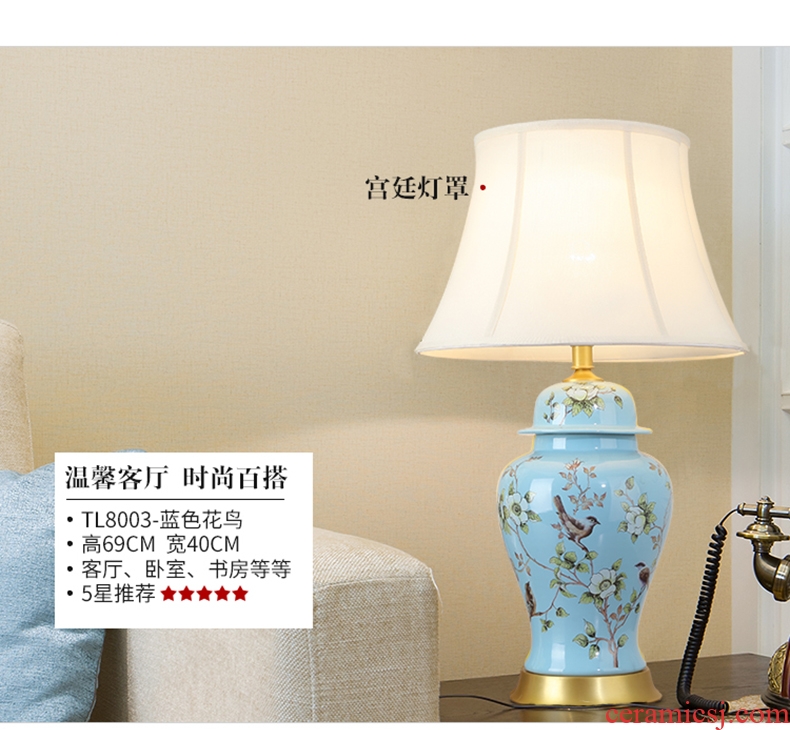 American atmospheric rural retro contracted sitting room bedroom berth lamp of jingdezhen hand-painted ceramic flower decoration