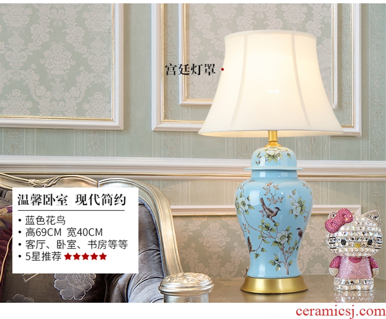 American atmospheric rural retro contracted sitting room bedroom berth lamp of jingdezhen hand-painted ceramic flower decoration