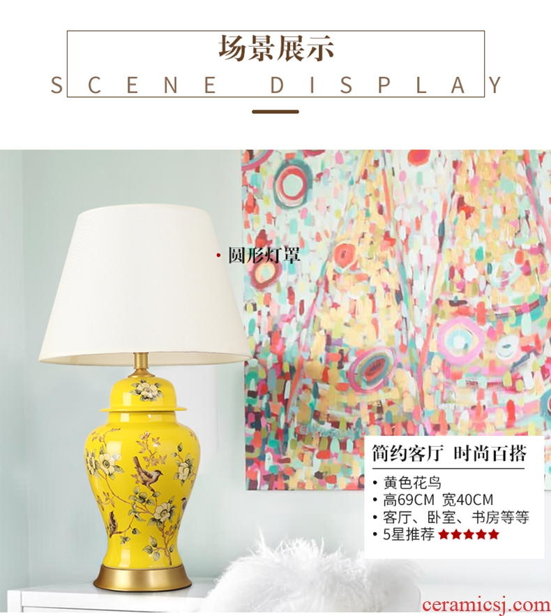 American atmospheric rural retro contracted sitting room bedroom berth lamp of jingdezhen hand-painted ceramic flower decoration