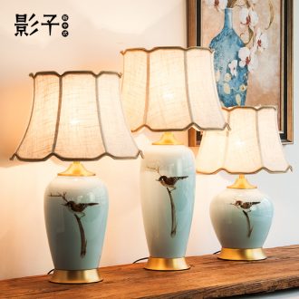 Modern Chinese style full copper ceramic desk lamp hand - made pay-per-tweet sitting room bedroom bed hotel study adornment lamps and lanterns is 1008