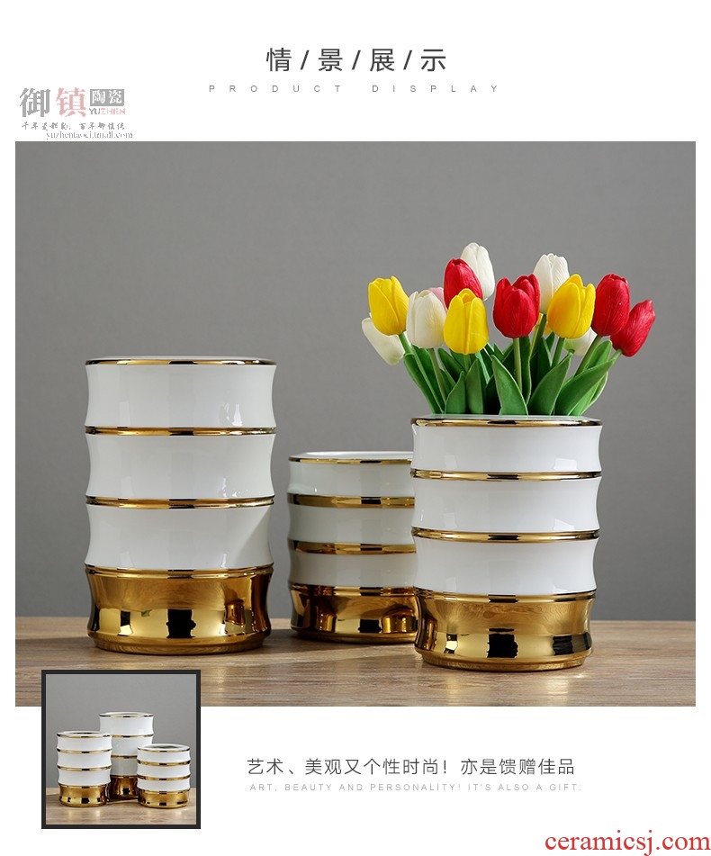 Northern wind jingdezhen ceramic vases, dried flowers, flower arrangement of three - piece of TV ark, wine cabinet decorative furnishing articles home decoration