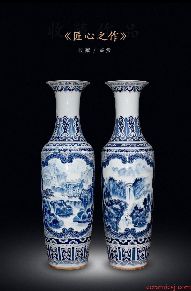 Large antique hand - made scenery of blue and white porcelain vase Chinese jingdezhen ceramics sitting room decorates porch crafts