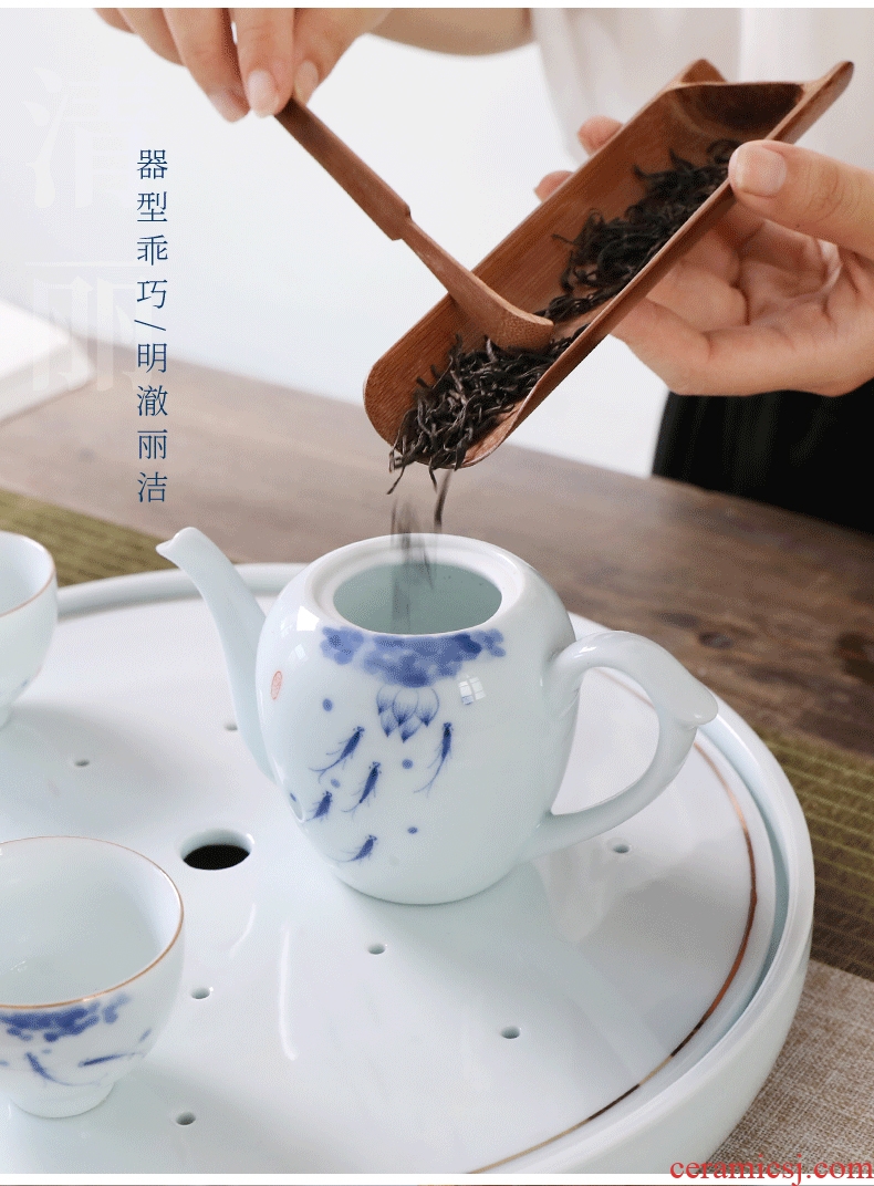 Imperial springs, hand - made blue black ceramic teapot tea set single pot teapot contracted filtering kung fu tea, Chinese style