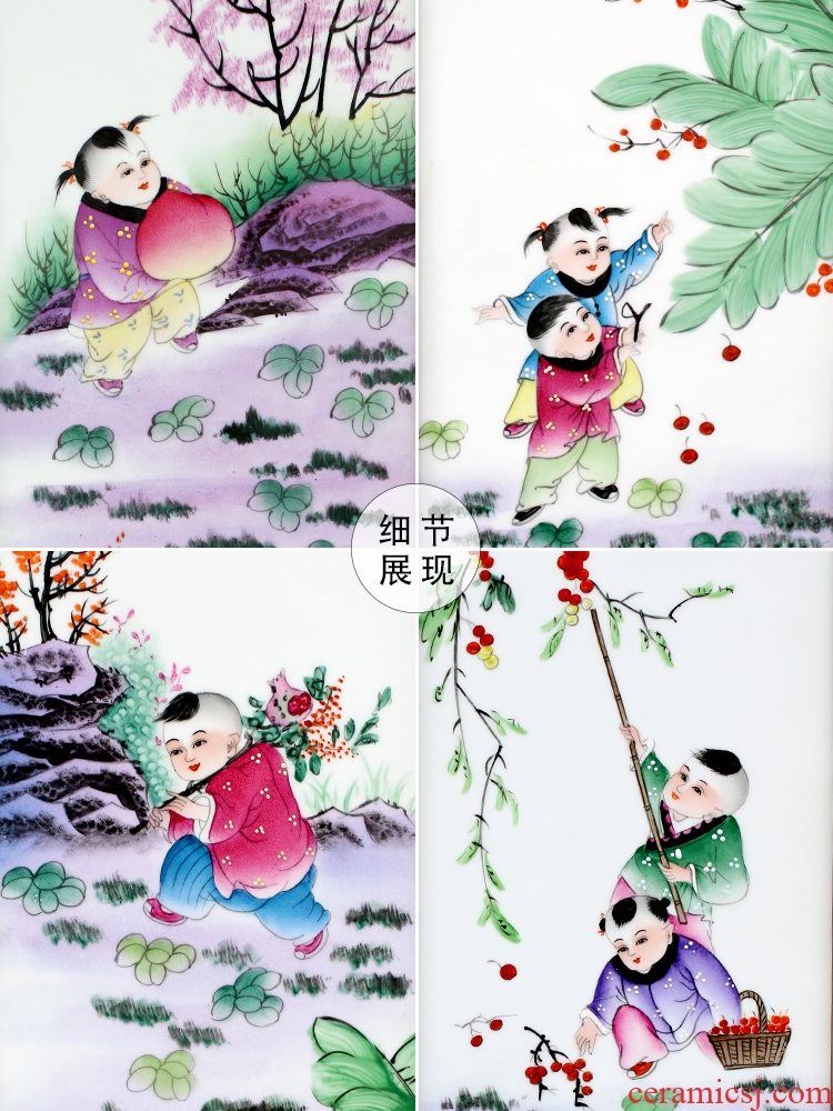 Jingdezhen ceramics hand-painted pastel lad porcelain plate painting Chinese background decoration mural painting in the sitting room porch