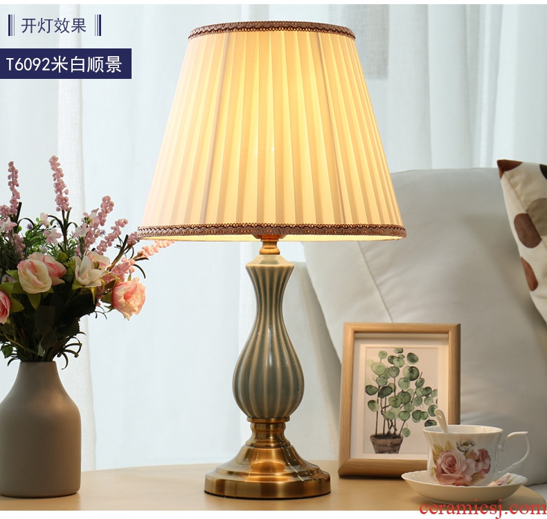 Ceramic lamp room bedroom nightstand lamp creative American I and contracted household sweet carried a warm light decoration