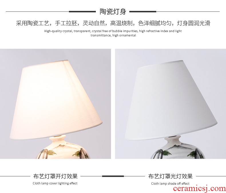 New Chinese style ceramic desk lamp sitting room bedroom berth lamp of modern Chinese wind restoring ancient ways zen hand-painted decorative warmth