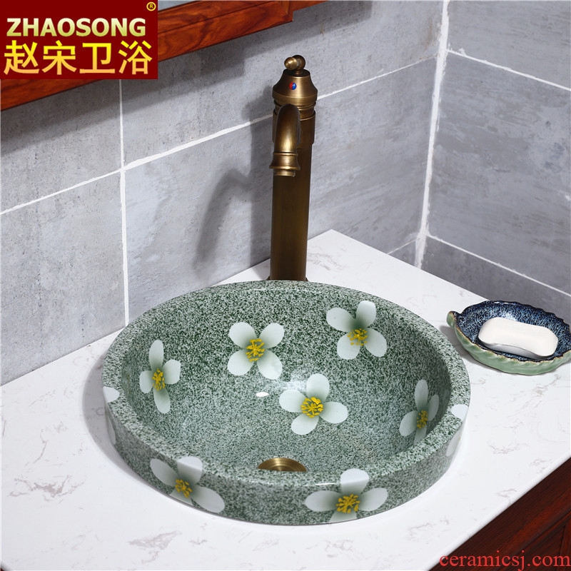Nordic retro ceramic art basin half embedded lavabo household taichung creative lavatory round Europe type