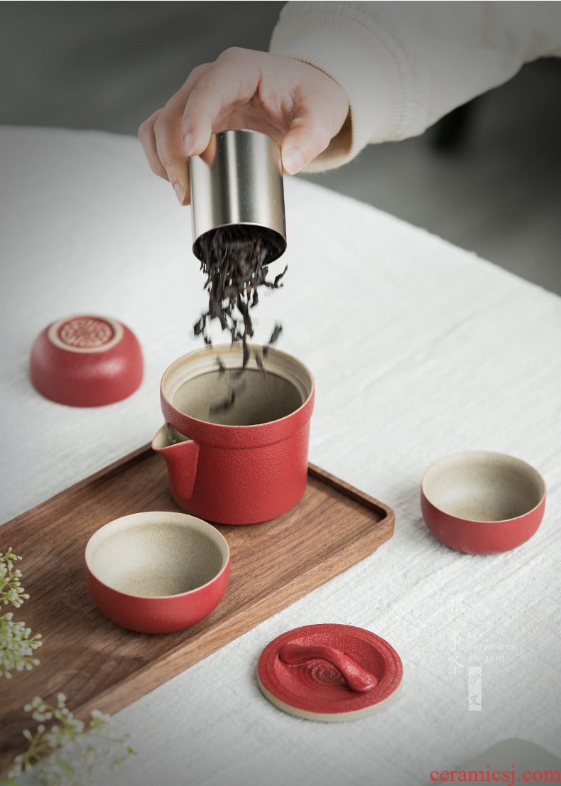 Evan ceramic various word travel tea set suit portable package crack outdoor a pot of three kung fu office