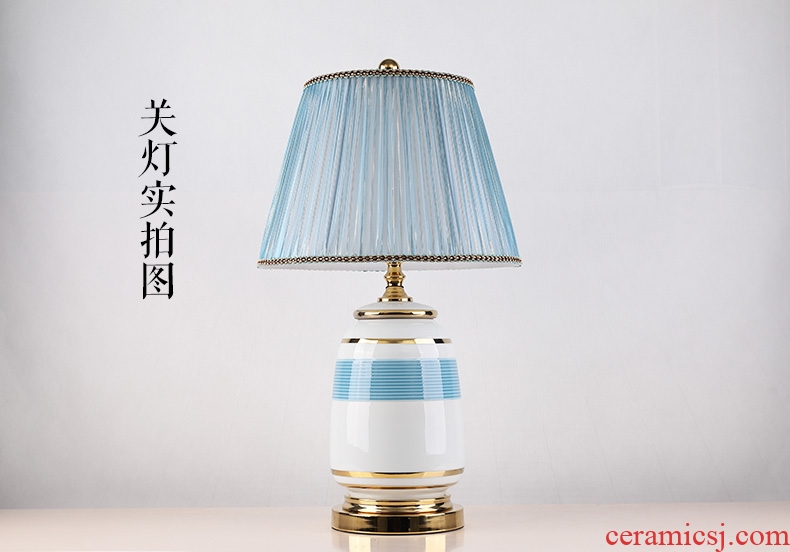 Light key-2 luxury American - style lamp decoration ceramics art design and I and contracted copper whole sitting room the bedroom of the head of a bed sitting room lamps and lanterns
