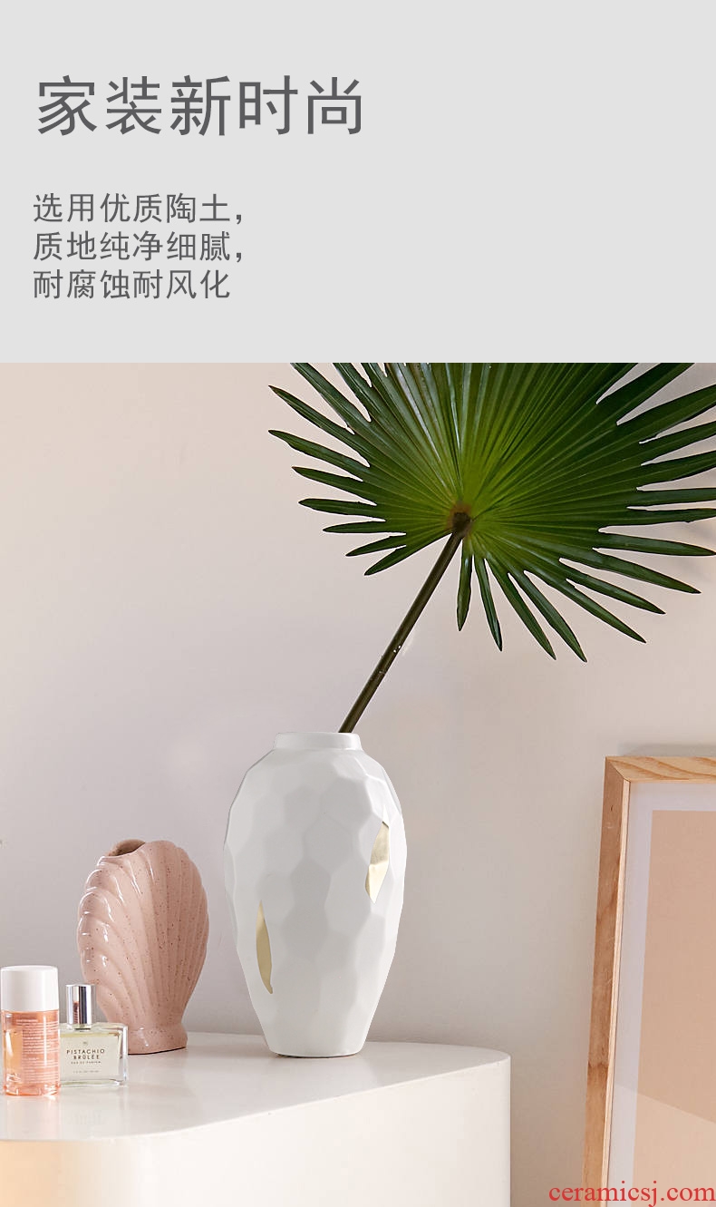 Chinese style household ceramics high porch decorate sitting room ground vase hydroponics simulation big dry flower Nordic decorative furnishing articles - 598079863641