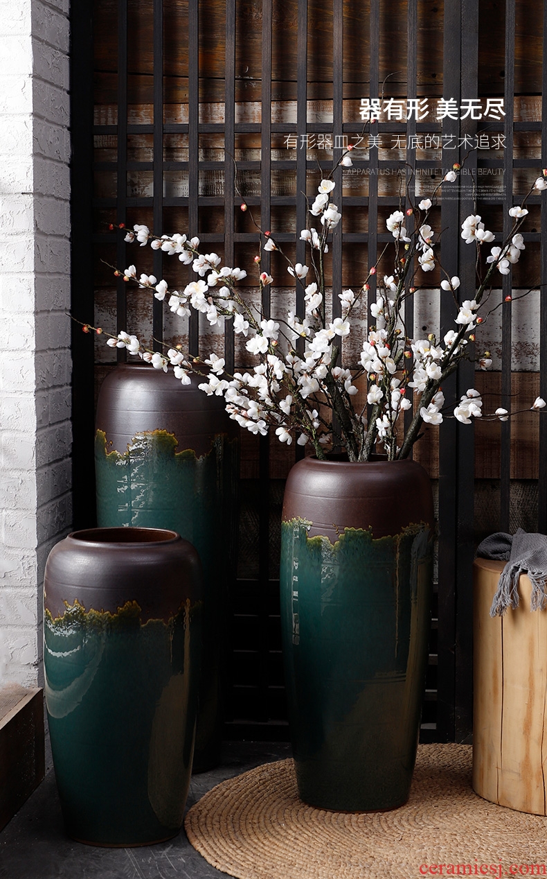 Jingdezhen ceramic floor large vases, flower arrangement sitting room dry flower is placed Chinese style restoring ancient ways is checking pottery pot - 571559502033