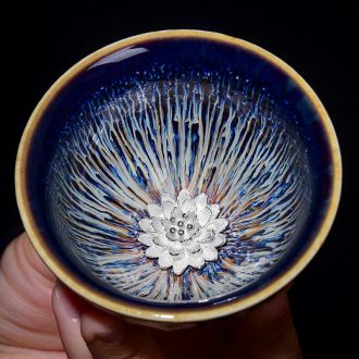 Tao blessing silver obsidian variable jingdezhen blue drawing cup home drawing star light masters cup Chinese zodiac