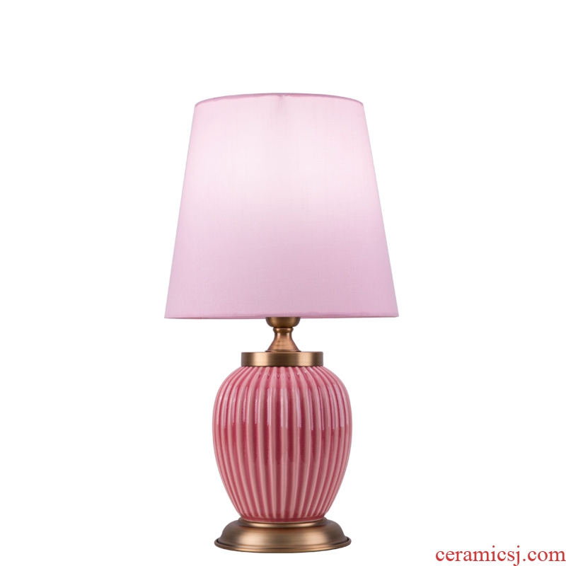 Light key-2 luxury American - style lamp ceramic decoration art designer pink lamps and lanterns of I and contracted sitting room the bedroom of the head of a bed