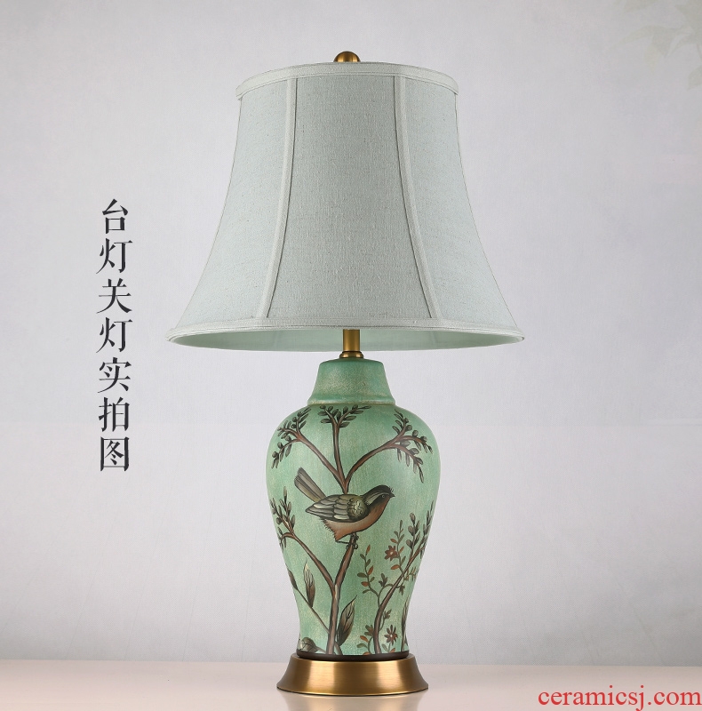 Modern American desk lamp decoration ceramics art design hand-painted copper whole sitting room the bedroom of the head of a bed new Chinese style lamps and lanterns