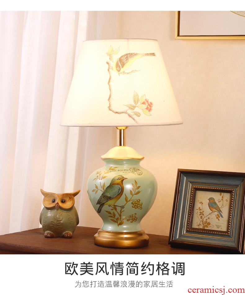 Ceramic lamp American pastoral European study of new Chinese style restoring ancient ways the sitting room the bedroom, cloth art berth lamp warm warm light