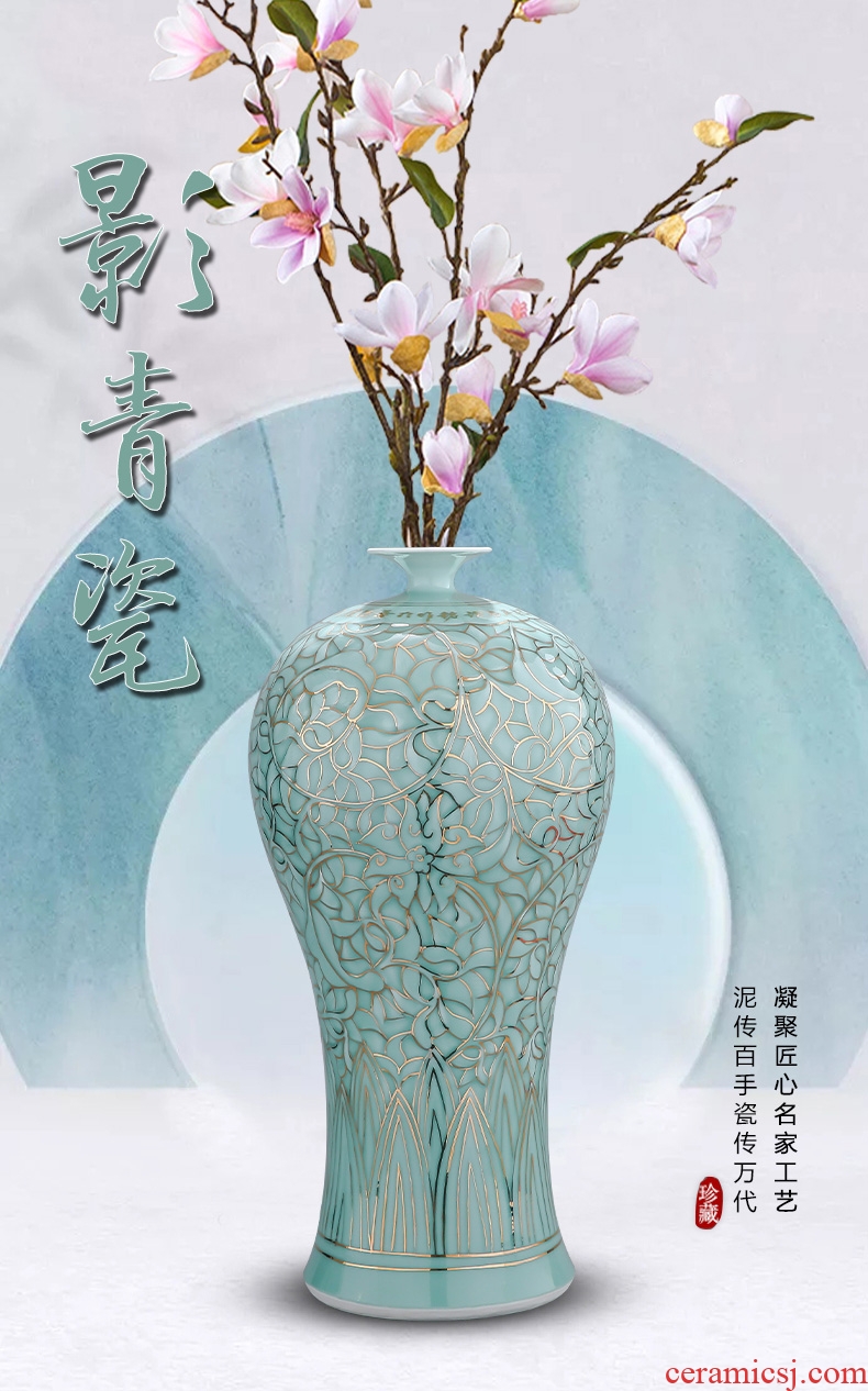 Jingdezhen ceramics green glaze landscape painting and calligraphy tube quiver scroll cylinder large vases, study of office furnishing articles - 602758070166