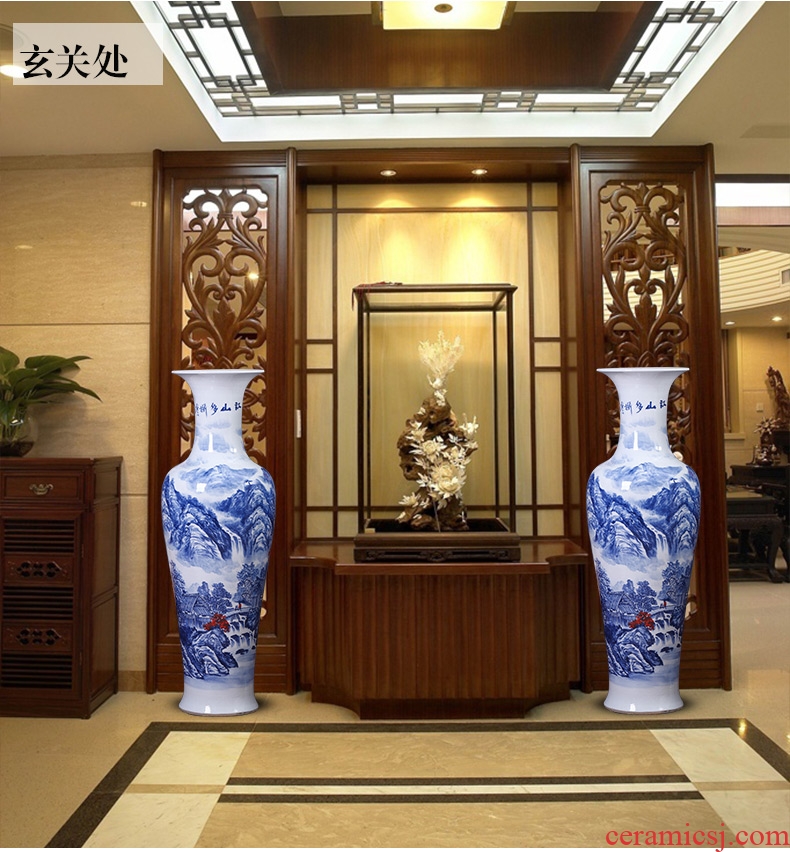 Jingdezhen ceramic big hand blue and white porcelain vase furnishing articles sitting room ground large Chinese TV ark beside ornaments - 585183258828