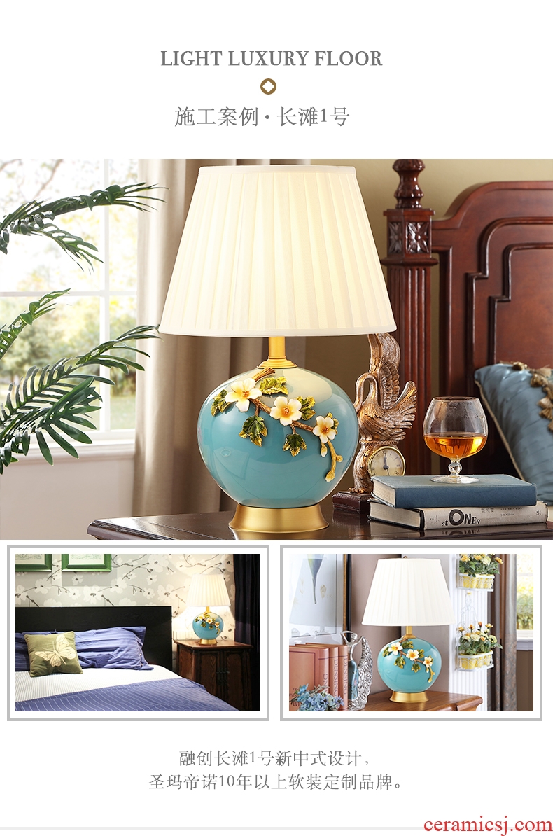 New Chinese pottery and porcelain enamel lamp sitting room the bedroom the head of a bed artical retro full copper household contracted lighting