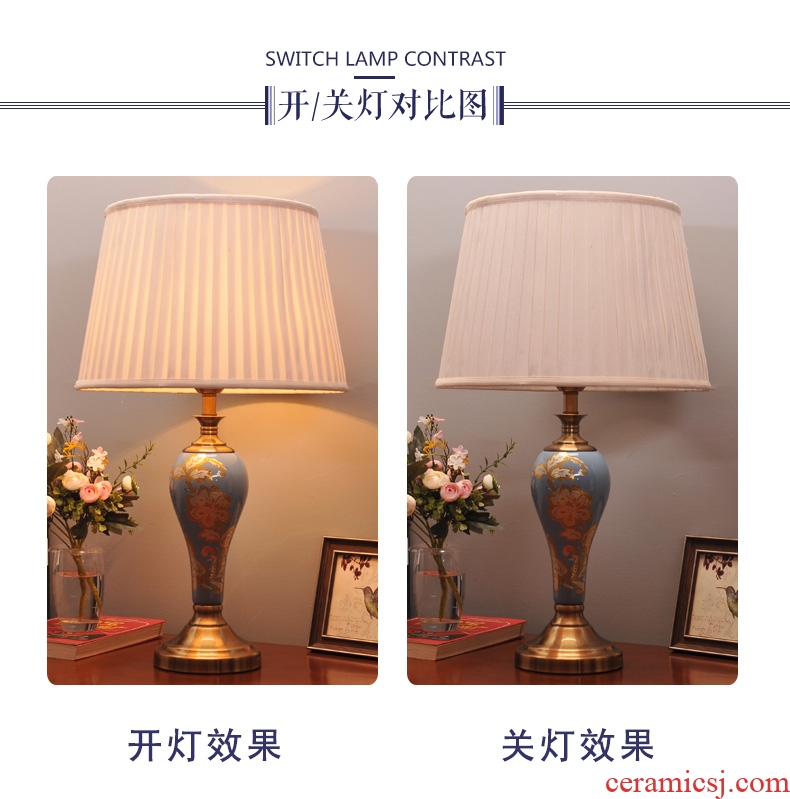 American ceramic desk lamp sitting room bedroom berth lamp of creative study and contracted warm and romantic wedding decoration