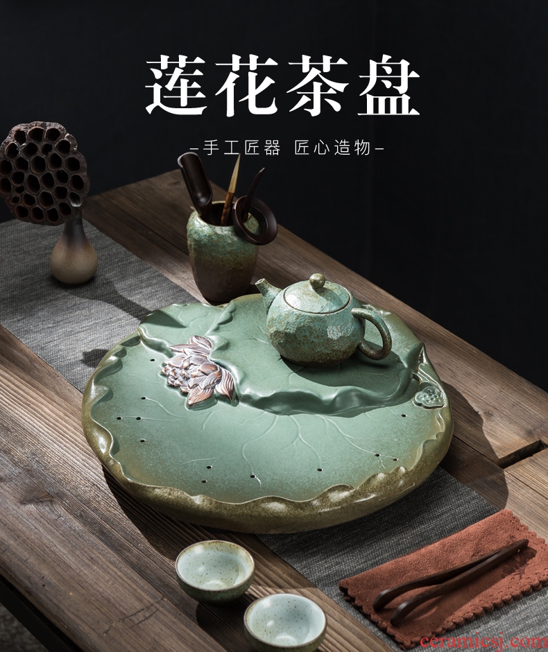 Simple household creative dry foam Taiwan Japanese ceramic tea tray lotus kung fu tea tray coarse pottery water small suit