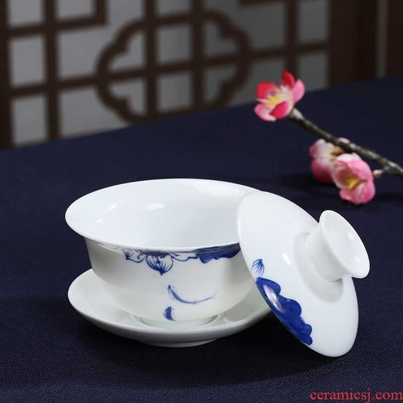 St up his hand - made tureen ceramic cups kung fu tea set home tea bowl white porcelain to bowl three tureen