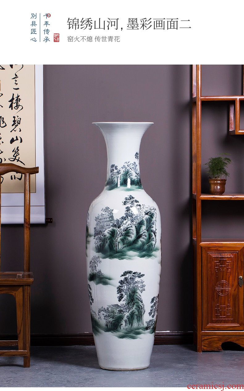 Jingdezhen ceramics of large red vase European - style villa living room decoration furnishing articles 1.2 meters large opening - 529007145046