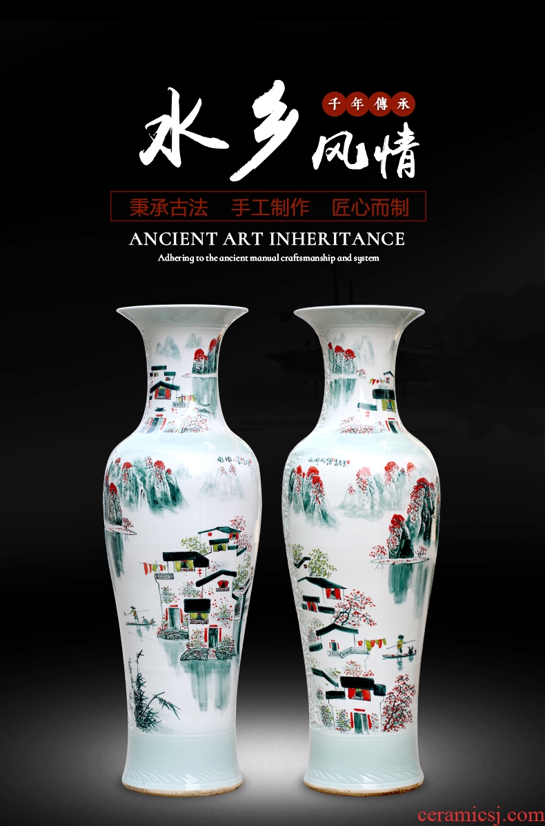 Jingdezhen sitting room of large vases, hand - made landscape decorations ceramics from a large study hotel furnishing articles at feel