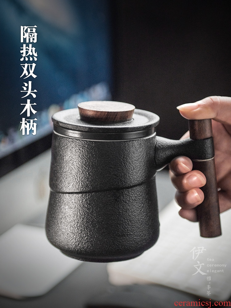 Even with wooden handle, ceramic filter cup mark cup custom with cover contracted office a single tea cup
