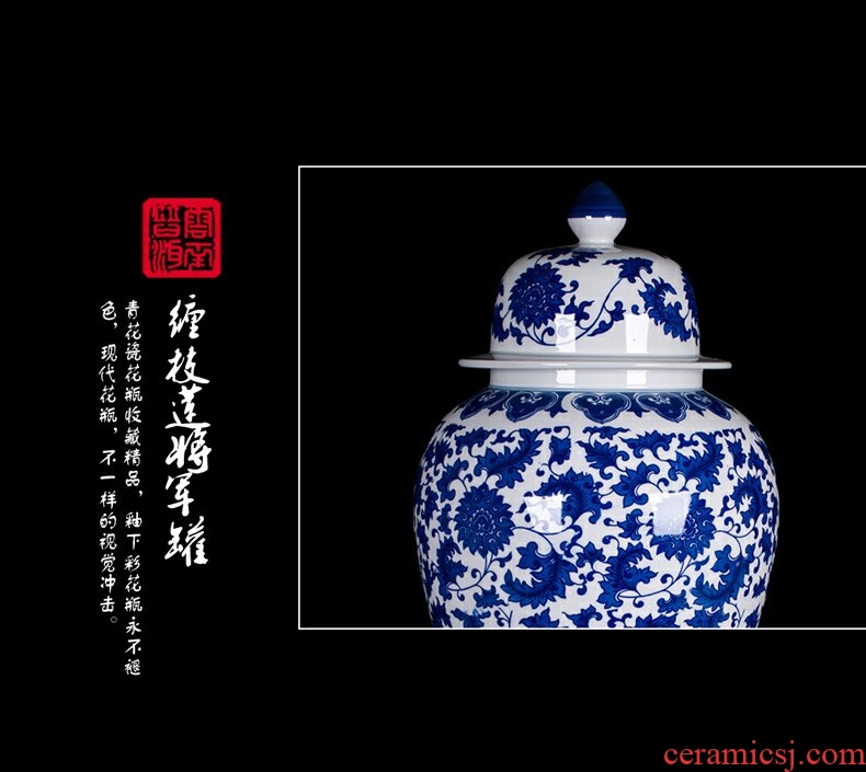 Continuous grain of jingdezhen ceramic general large as cans of blue and white porcelain vase modern vogue to live in the living room