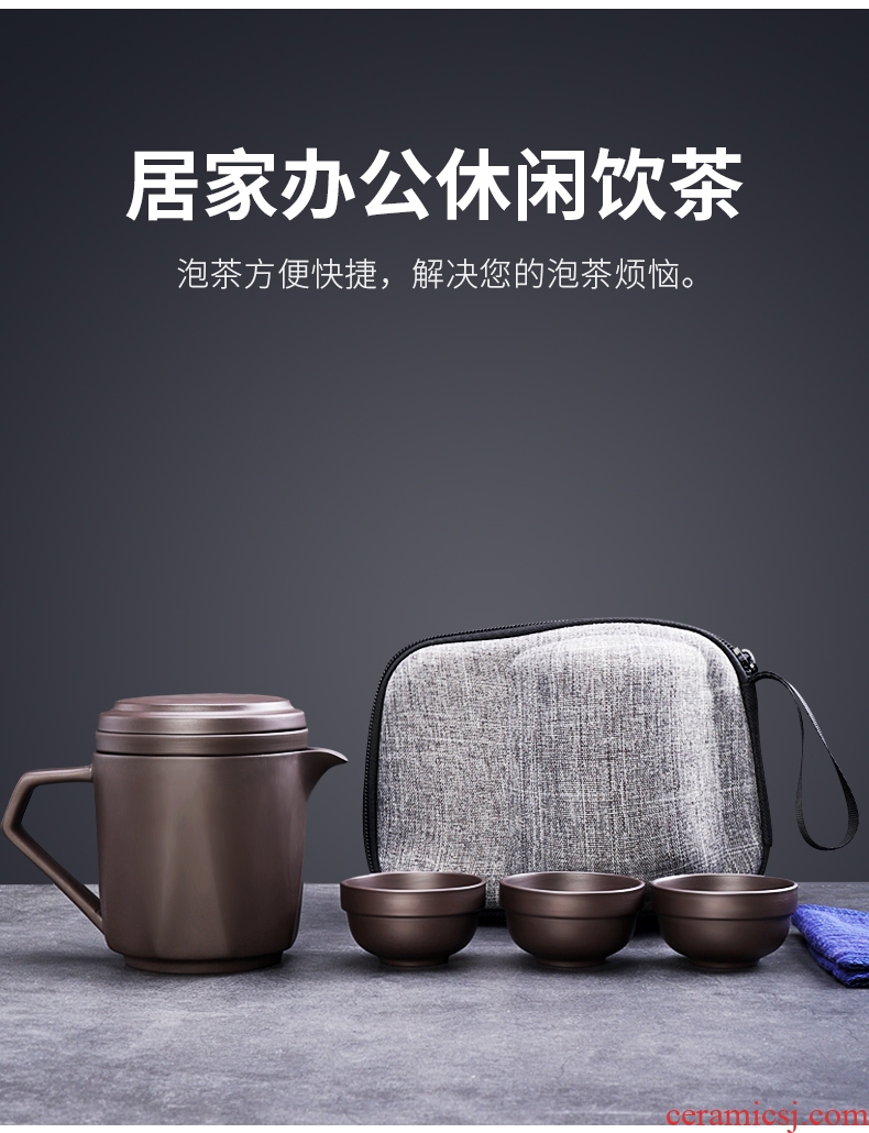 Travel Tang Xian purple sand tea set suit ceramic cup to crack a pot of six cups of tea cup teapot outdoor travel