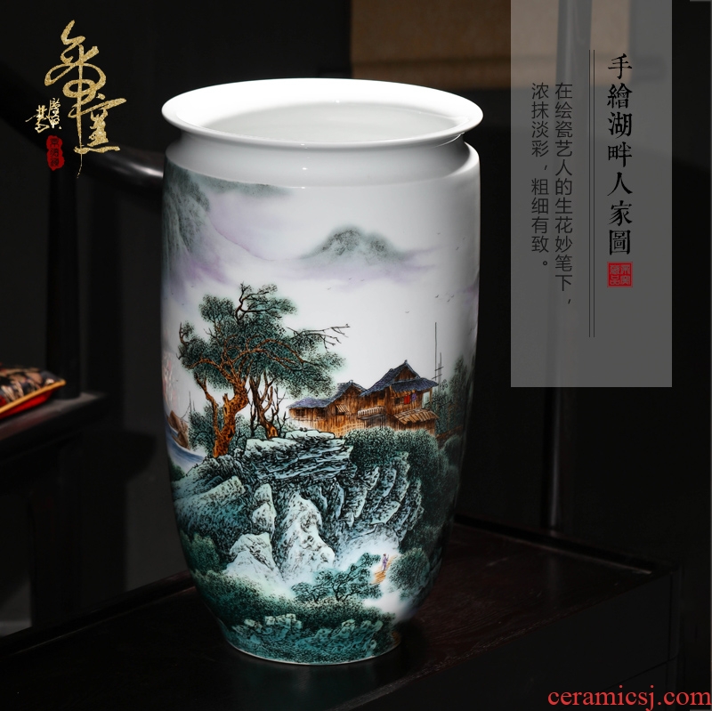 Jingdezhen ceramics hand-painted lake house vases, new Chinese style living room TV ark home decoration furnishing articles arranging flowers