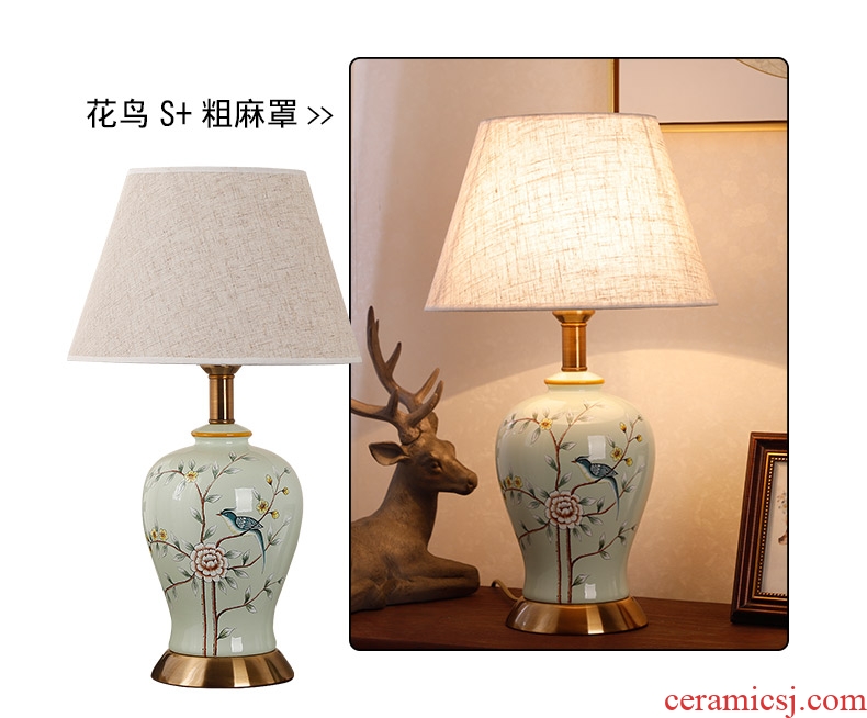 Ceramic lamp American bedroom living room study of new Chinese style restoring ancient ways European - style decorative lamps and lanterns is I warm bedside lamp