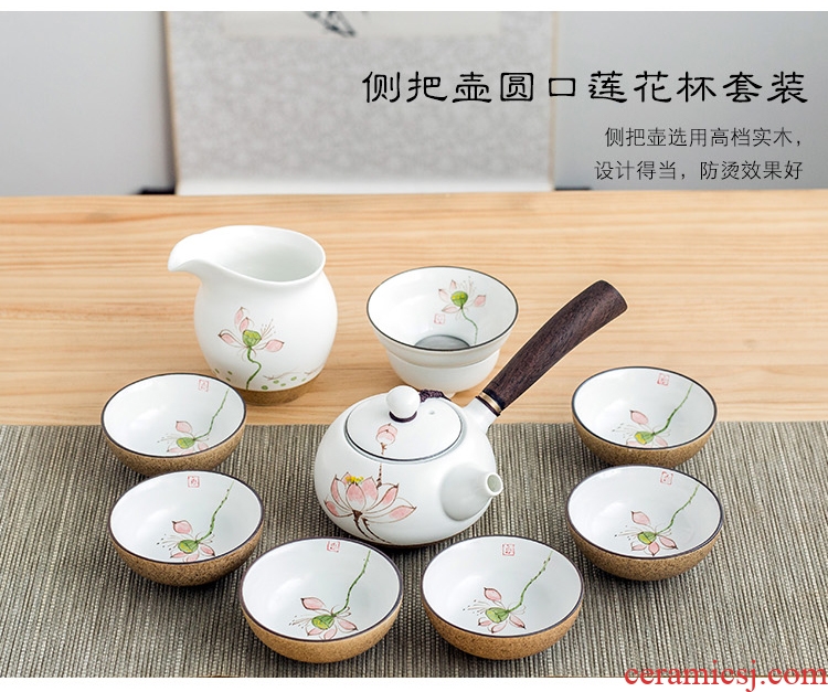 Hand - made ceramic kung fu tea set suit small household contracted and I sitting room of a complete set of tea cups 6 Chinese style