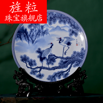 Continuous grain of jingdezhen blue and white cranes classical decoration porcelain ceramic decoration decoration hanging dish place China plate