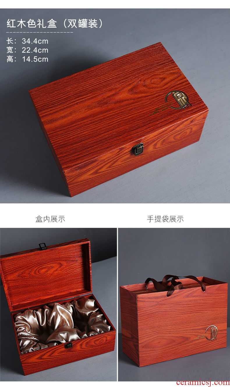 Auspicious edge build red glaze, silver caddy fixings ceramic medium storage seal tea tea packaging gift box