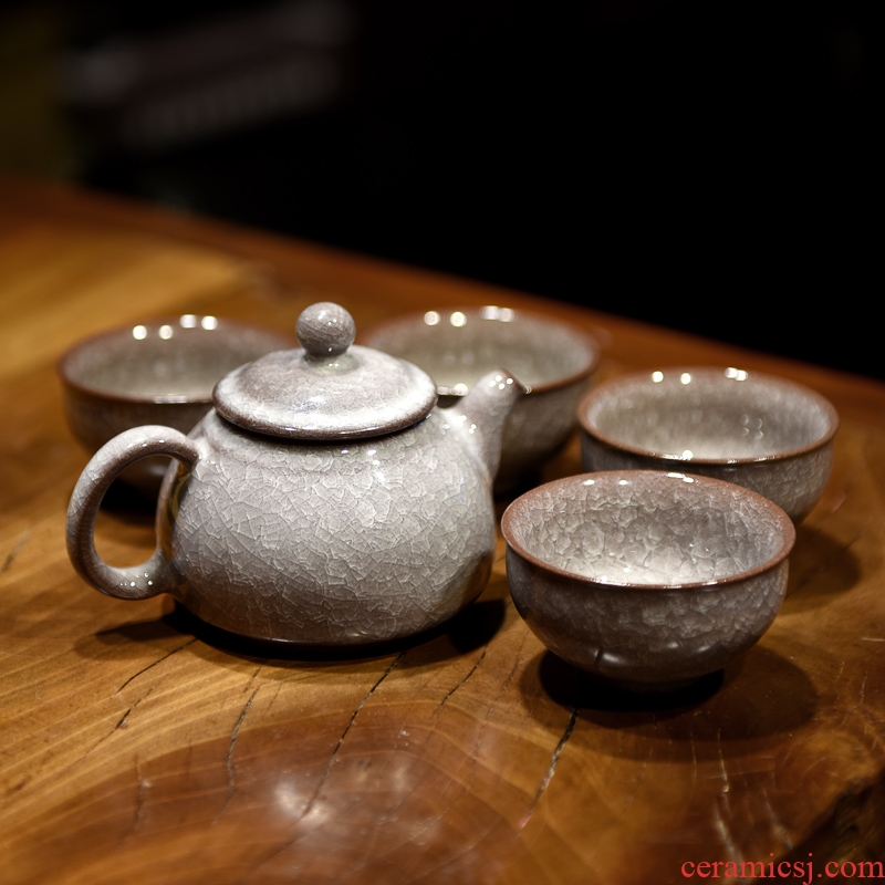 Ceramic teapot by hand suits the elder brother of the home office longquan celadon kiln tea ice crack, small sets of kung fu tea set