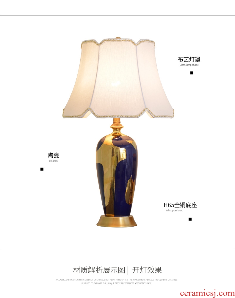 New Chinese style ceramic desk lamp Europe and the United States to restore ancient ways the study idea of bedroom the head of a bed warm villa decoration full copper lamp