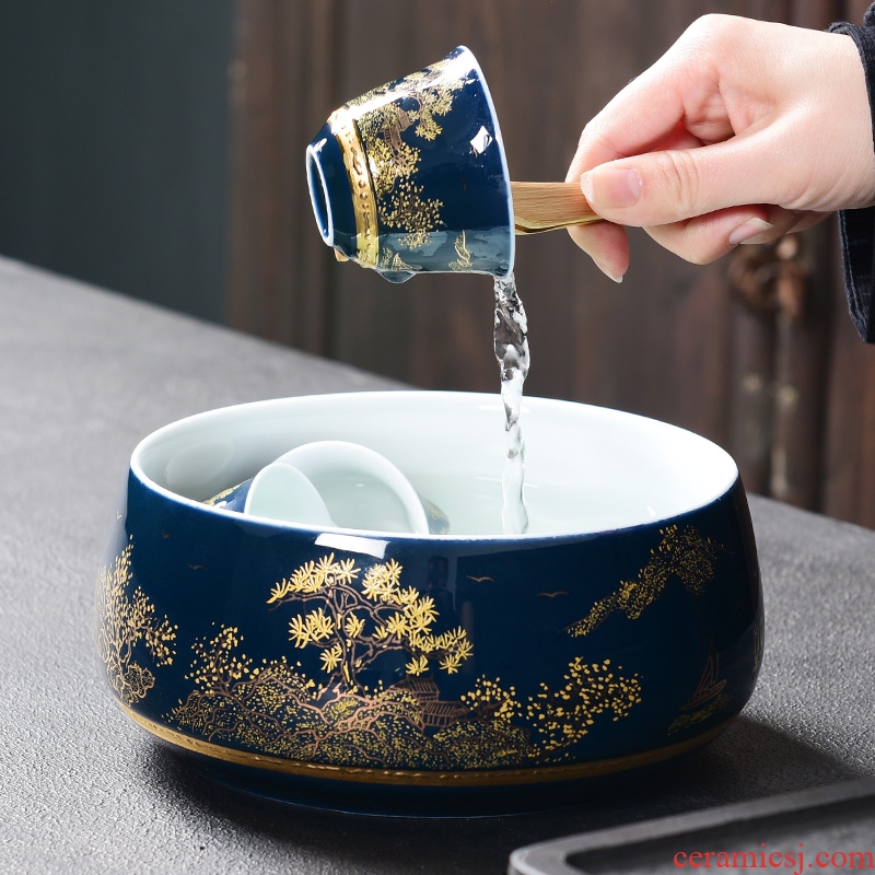 Tao blessing ji blue glaze ceramic tea set home a whole set of kung fu tea set of blue and white porcelain teapot teacup group