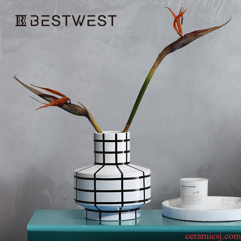BEST WEST designer ceramic creative furnishing articles of new Chinese style living room decoration vase vase, light and decoration